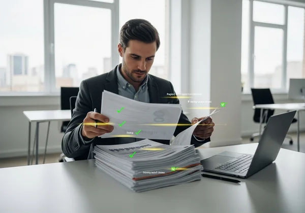Professional quickly sifting through documents using strategic triage