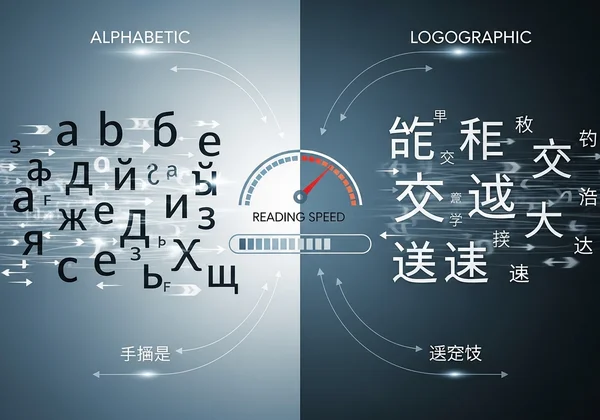 Visual comparing alphabetic and logographic language systems.