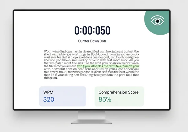Screenshot of a reading speed test interface with WPM score.