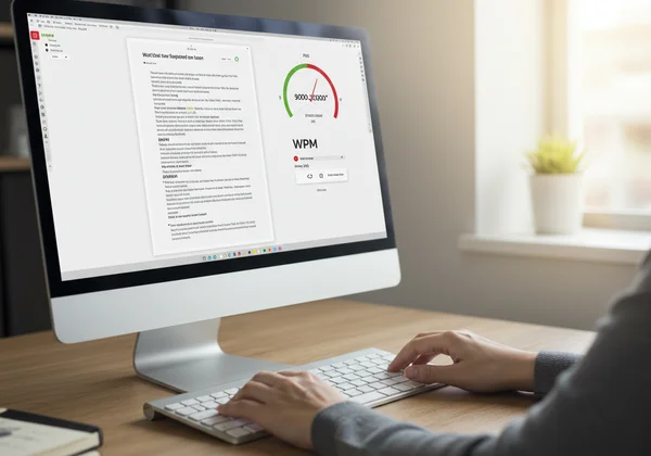 Person taking a WPM reading speed test on a computer