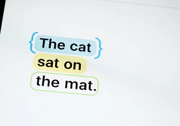 Text showing words grouped into phrases for chunking