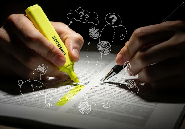 A person actively highlighting and annotating a document.