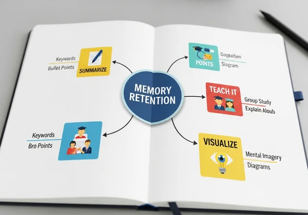 स्मृति प्रतिधारण रणनीतियों का माइंड मैप