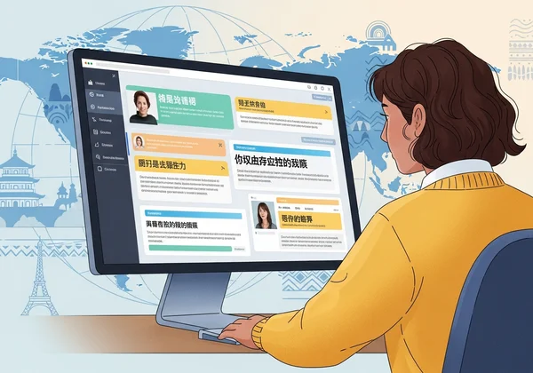 Personne lisant du texte en plusieurs langues