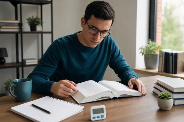 Reader planning a book session